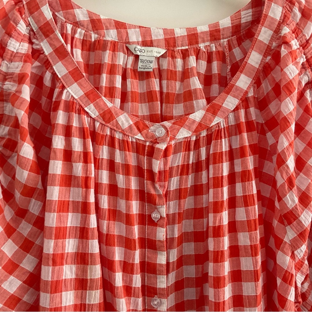 Softer orange gingham button down top 3/4 sleeves, loose fit, sz 18, new